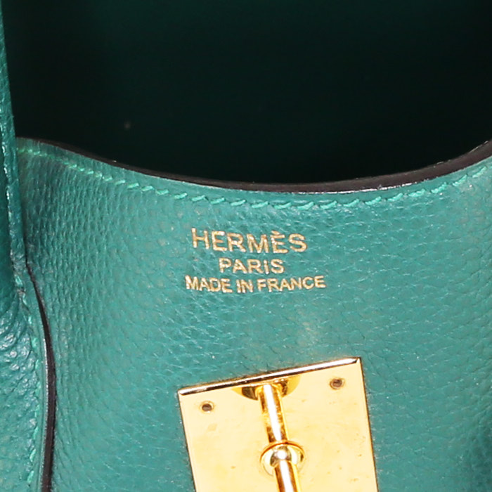 Hermes Birkin 35 cm handbag in malachite green togo leather - Detail D3