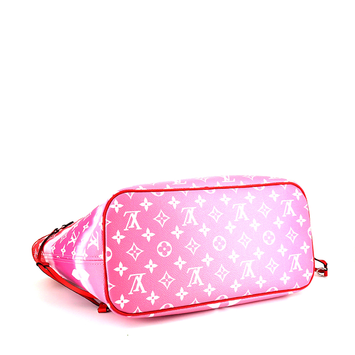 Shopping bag Louis Vuitton Neverfull Limited Edition Escale modello medio in tela monogram rossa rosa e bianca e pelle rossa - Detail D4