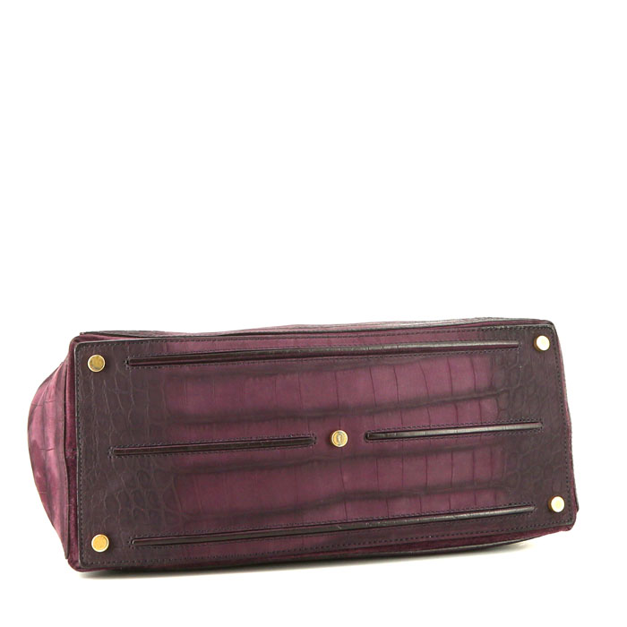 Yves Saint Laurent Muse Two large handbag in purple leather - Detail D4