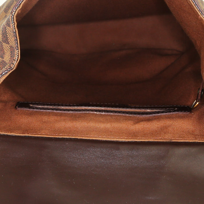 Mochila Louis Vuitton Soho en lona a cuadros ébano y cuero marrón - Detail D2