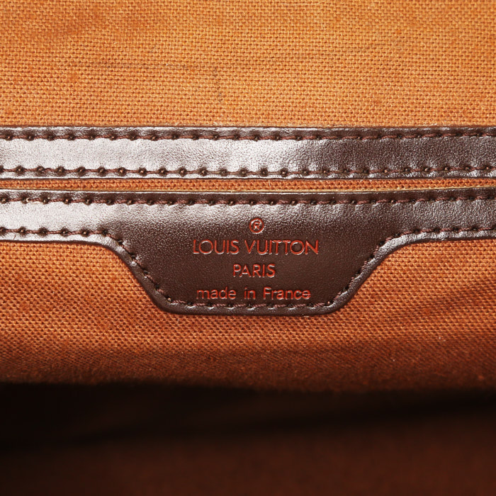 Sac à dos Louis Vuitton Soho en toile damier ébène et cuir marron - Detail D3