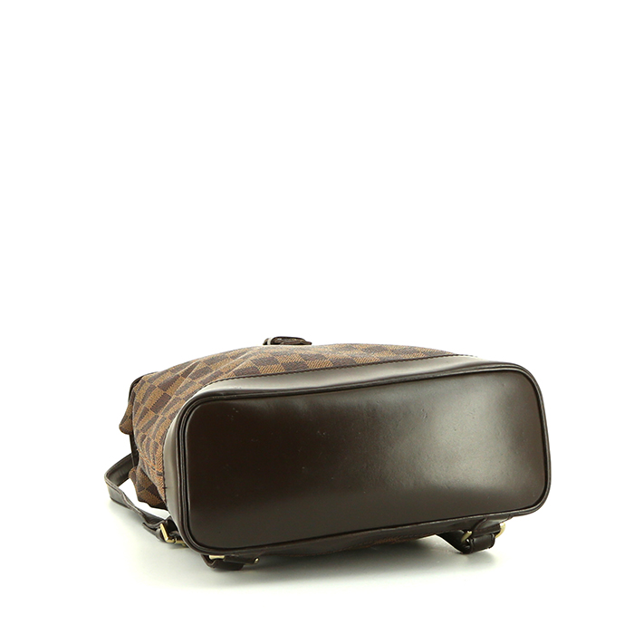 Mochila Louis Vuitton Soho en lona a cuadros ébano y cuero marrón - Detail D4