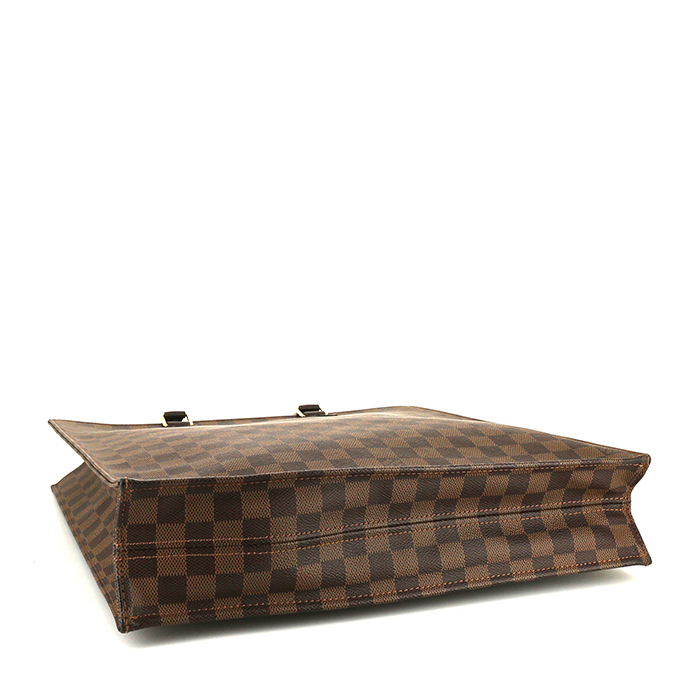 Sac cabas Louis Vuitton Louis Vuitton Sac Plat en toile damier ébène et cuir marron - Detail D4