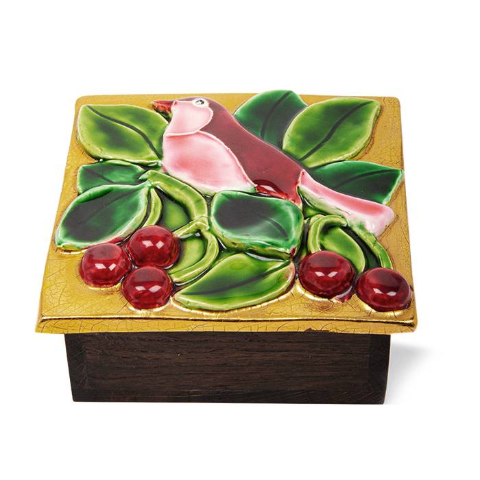 Mithé Espelt, "Cerises" chest, in embossed and enameled earthenware, crackled gold, model from the 1980's - 00pp