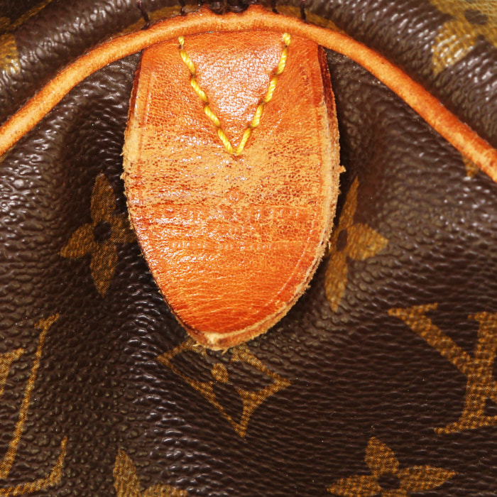 Borsa da viaggio Louis Vuitton Keepall 45 in tela monogram marrone e pelle naturale - Detail D3