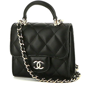 Bolso bandolera Chanel  Top Handle mini  en cuero acolchado negro
