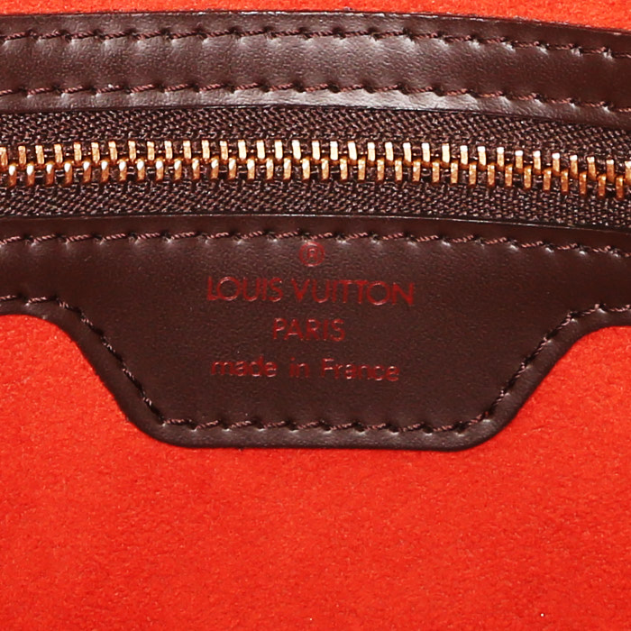 Sac cabas Louis Vuitton Louis Vuitton Sac Plat en toile damier ébène et cuir marron - Detail D3