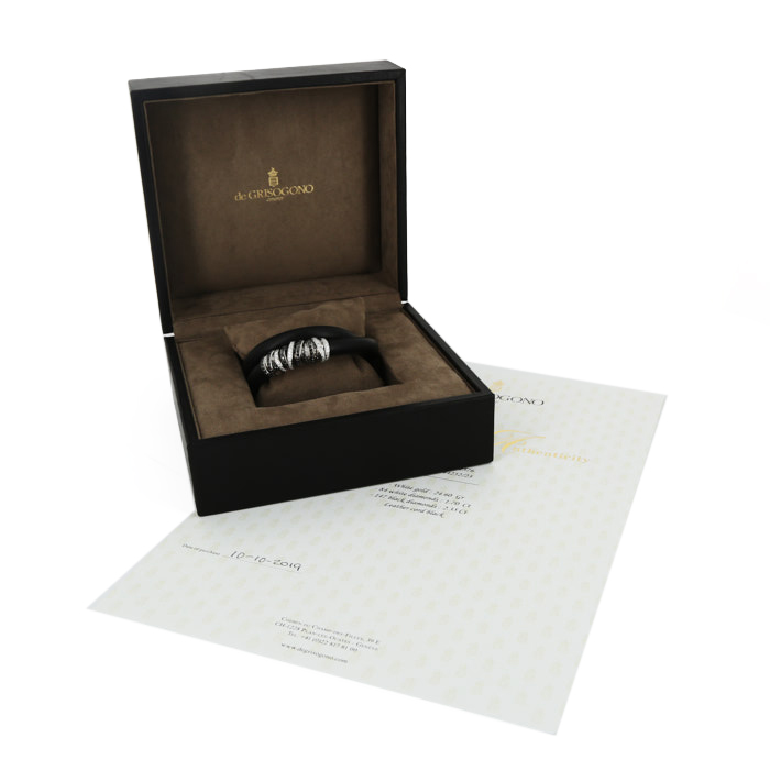 Bracelet De Grisogono Allegra en or blanc, diamants et cuir - Detail D2