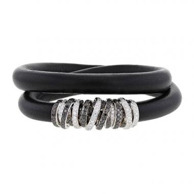 Brazalete De Grisogono Allegra en oro blanco, diamantes y cuero