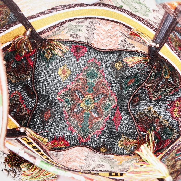 Borsa Dior D-Bubble in tela rossa verde gialla e nera con motivo - Detail D2