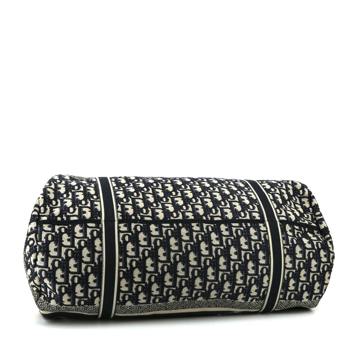 Sac de week end Dior Bowling en toile monogram Oblique bleue et blanche - Detail D4