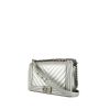 Chanel Boy shoulder bag in silver chevron quilted leather - 00pp thumbnail
