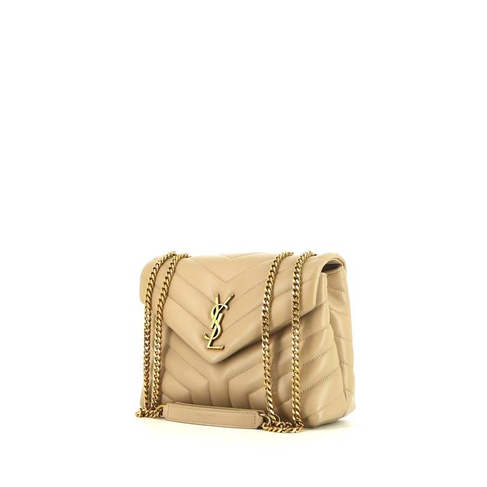 Saint Laurent Loulou small model shoulder bag in beige chevron quilted leather - 00pp