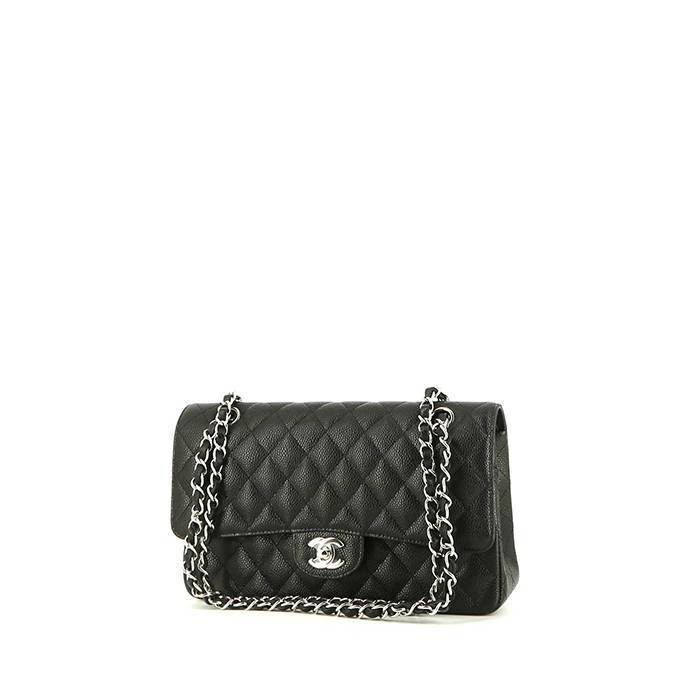 CHANEL black lambskin 'UNI' jumbo flap bag with silver hardware