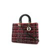 Dior Lady Dior large model bag worn on the shoulder or carried in the hand in black, red, pink and white tweed and black leather - 00pp thumbnail