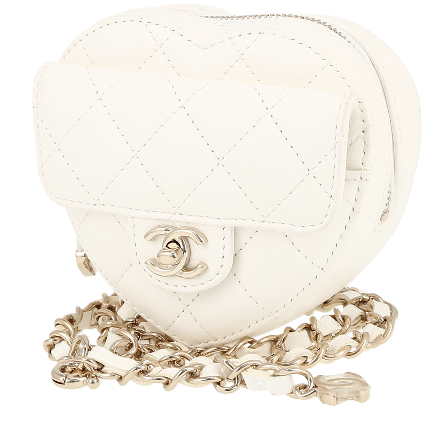 Chanel Heart bag clutch-belt in white quilted leather