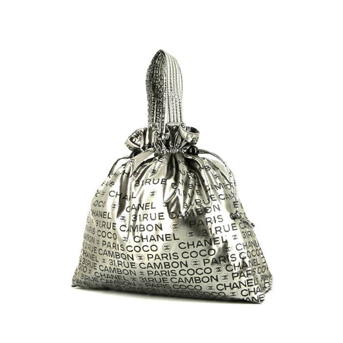 chanel silver tote handbag