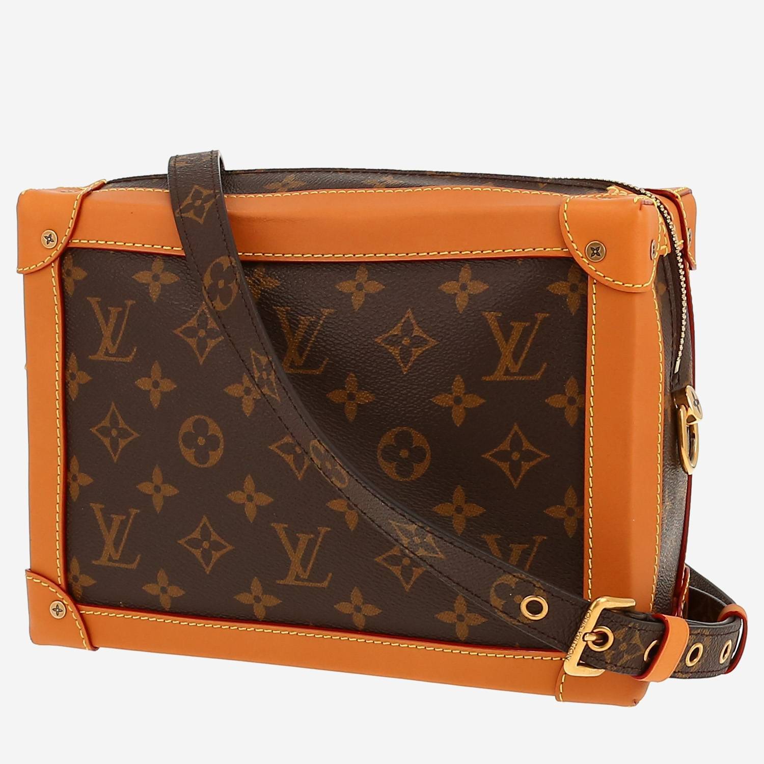 Sac bandoulière Louis Vuitton Soft Trunk en toile monogram marron et cuir naturel