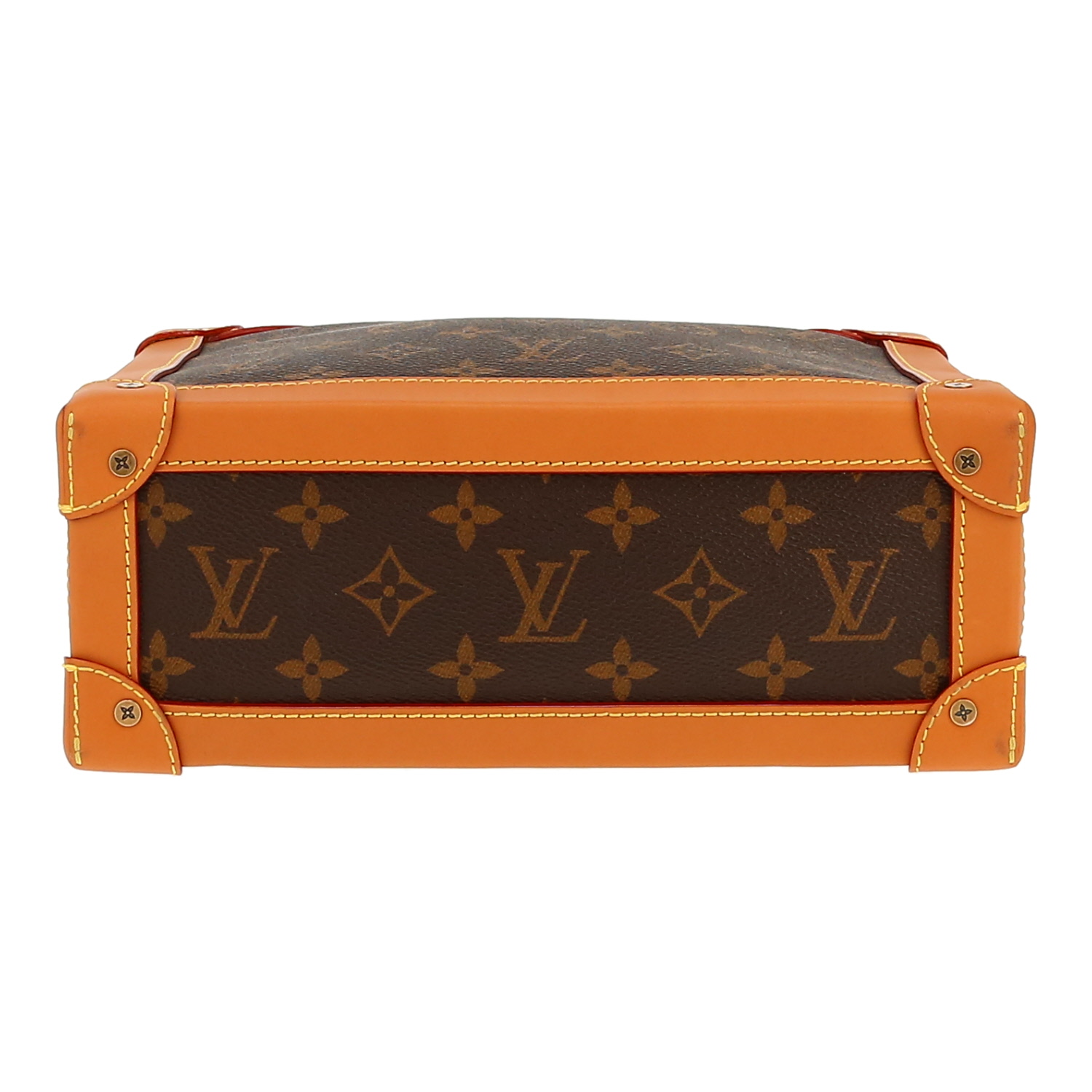 Sac bandoulière Louis Vuitton Soft Trunk par Virgil Abloh en toile monogram marron et cuir naturel - Detail D1