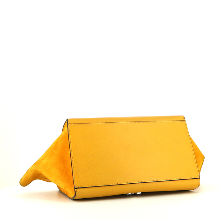 Bolso de mano Celine Trapeze modelo mediano en cuero y ante amarillo - Detail D5