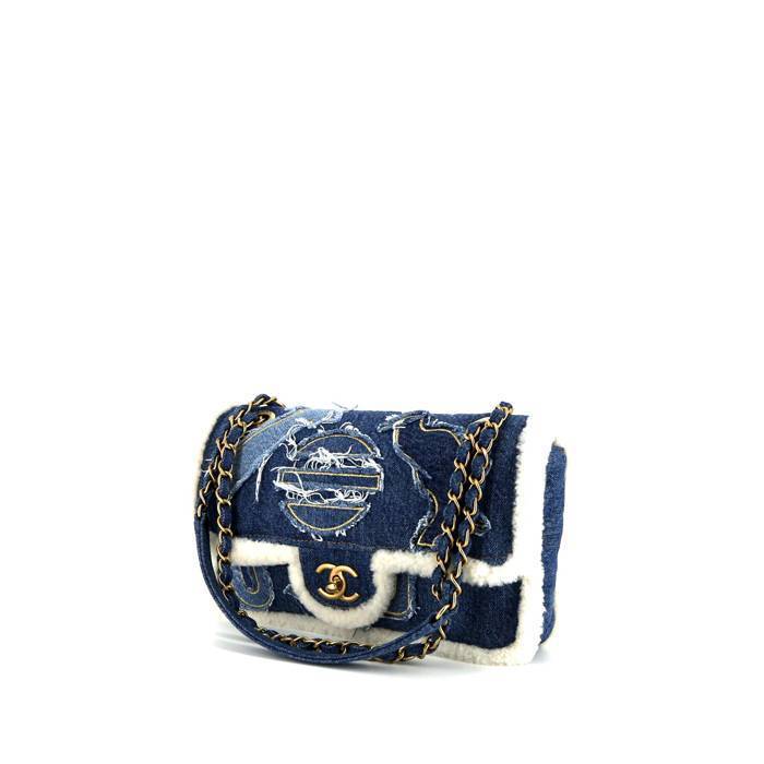 Chanel Timeless handbag in blue denim and white sheepskin - 00pp