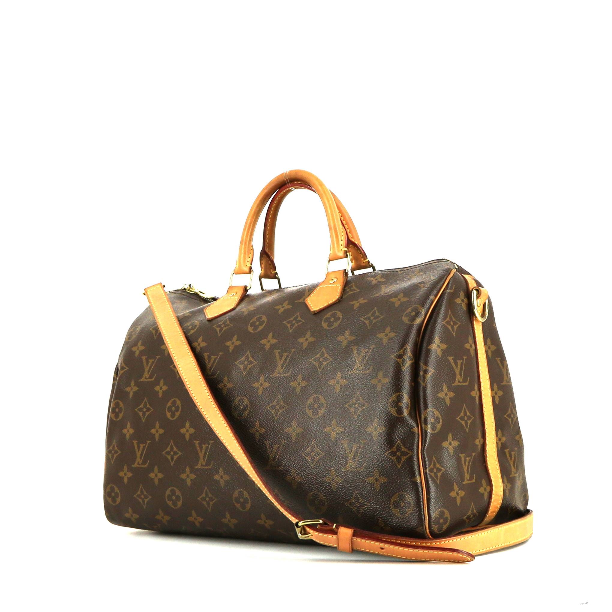 Bolso de mano Louis Vuitton Speedy 35 en lona Monogram marrón y cuero natural - 00pp