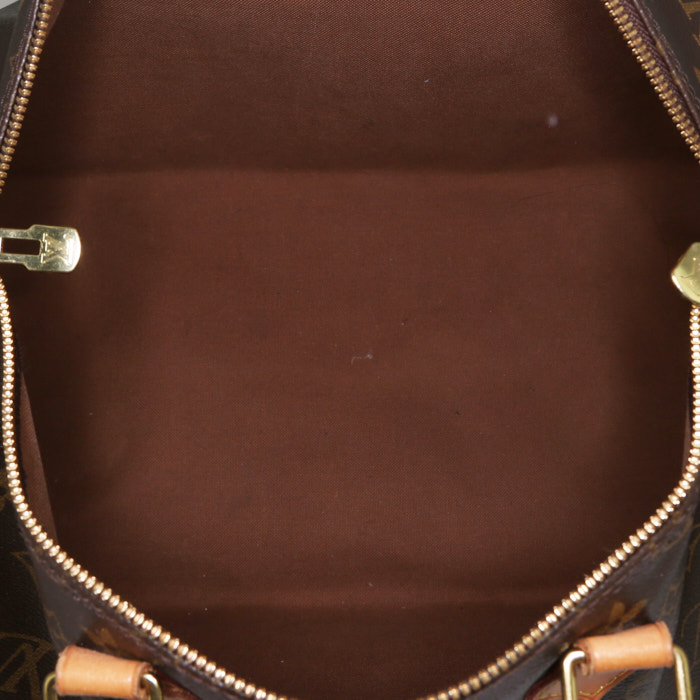 Borsa Louis Vuitton Speedy 35 in tela monogram marrone e pelle naturale - Detail D3
