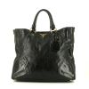 Prada shopping bag in black leather - 360 thumbnail