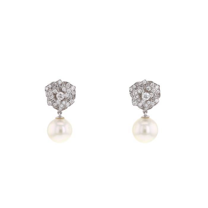 Piaget Rose earrings in white gold,  diamonds and cultured pearl - 00pp