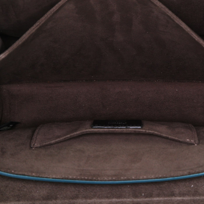 Borsa Fendi Kan I modello grande in pelle blu con decoro floreale - Detail D3