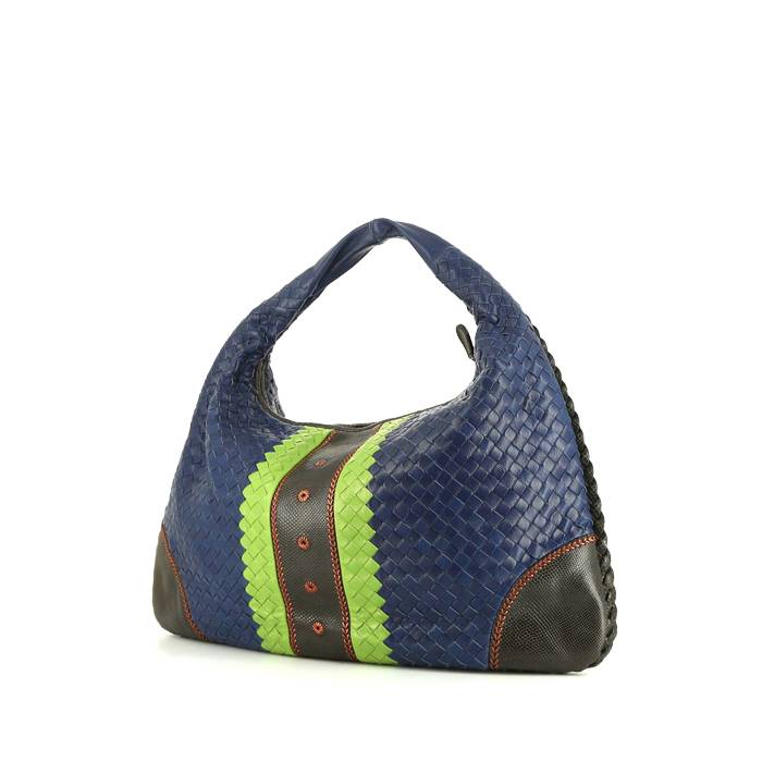 Bottega Veneta Veneta handbag in dark brown, blue and green intrecciato leather - 00pp
