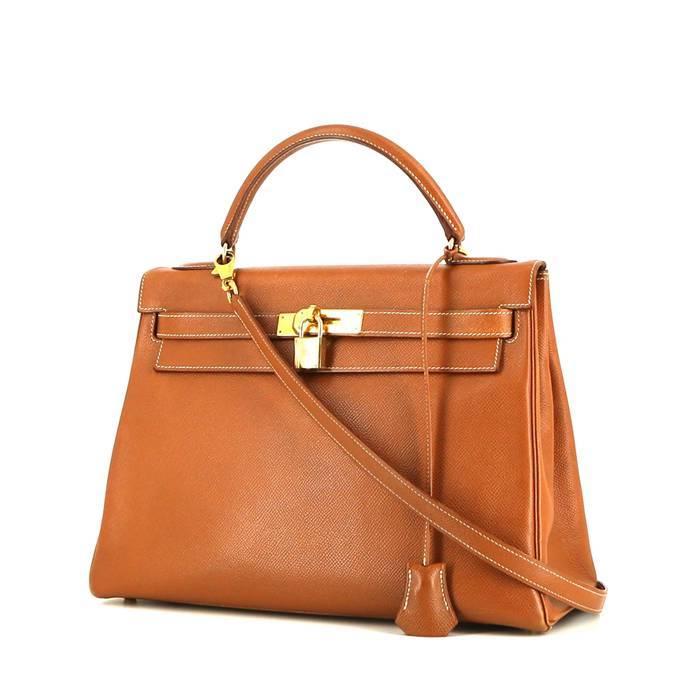 Hermes Kelly 32 cm handbag in gold Courchevel leather - 00pp