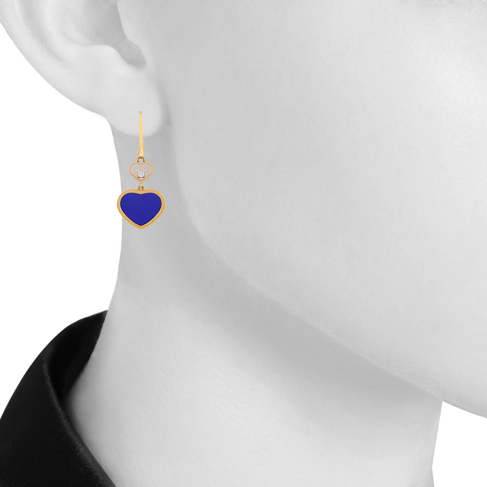 Paire de boucles d'oreilles Chopard Happy Heart en or rose,  lapis-lazuli et diamants - Detail D1