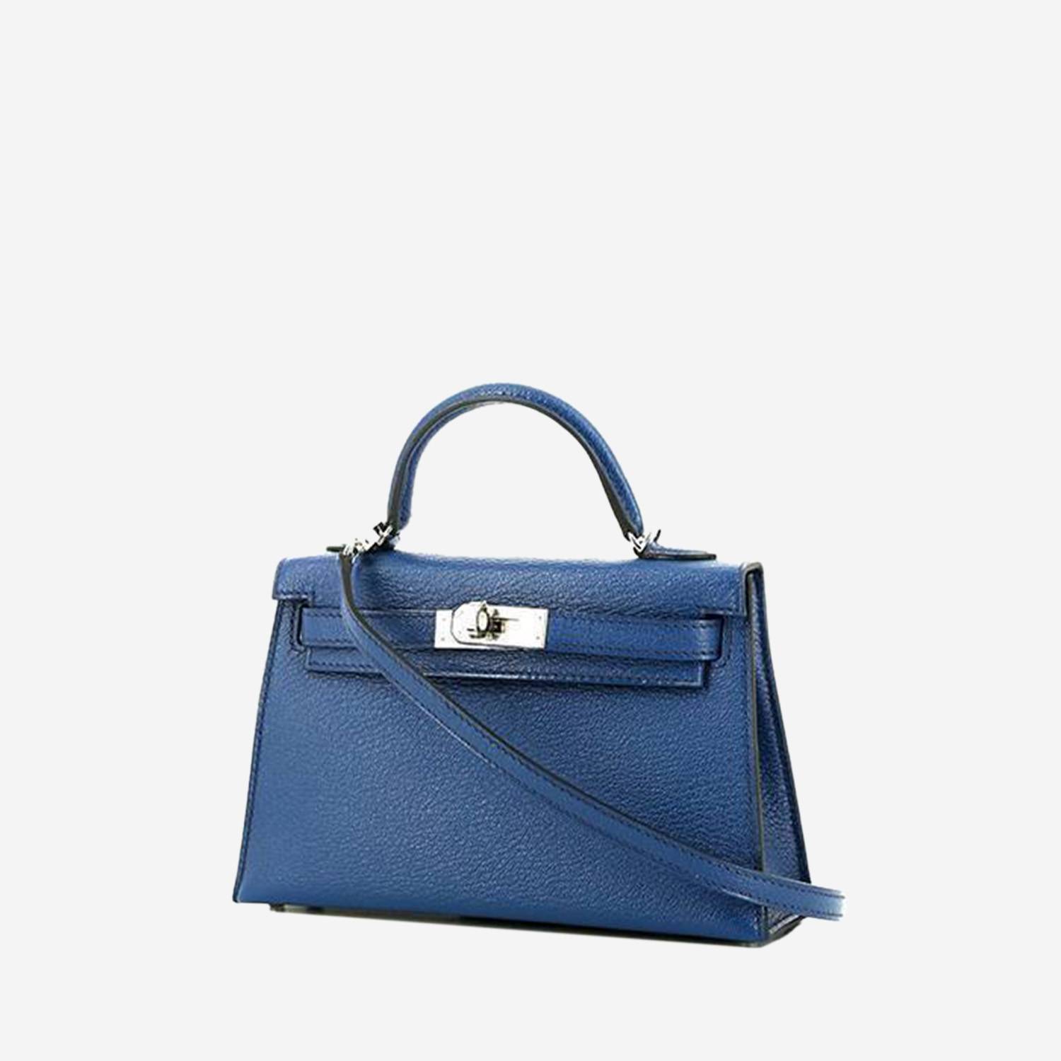 Sac à main Hermès Kelly 20 cm en cuir Mysore bleu