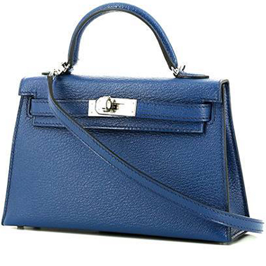Pre-owned Hermes Celeste Epsom Leather Kelly Pocket Compact Wallet In Blue