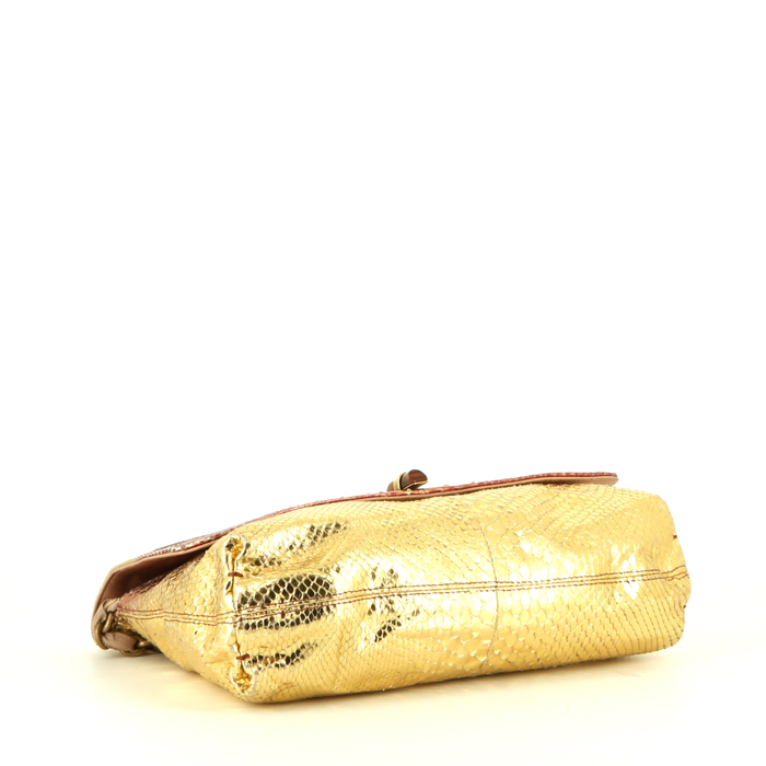 Lanvin Happy handbag in gold and pink python - Detail D5