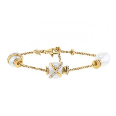 Fred Baie des Anges bracelet in yellow gold,  pearls and diamonds
