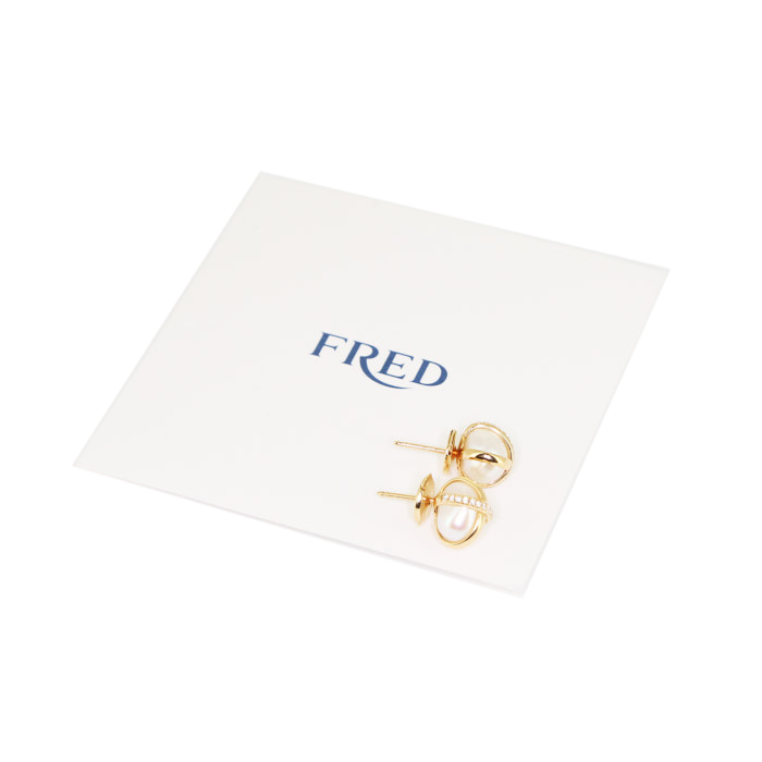 Paire de boucles d'oreilles Fred Baie des Anges en or jaune,  perles de culture et diamants - Detail D2
