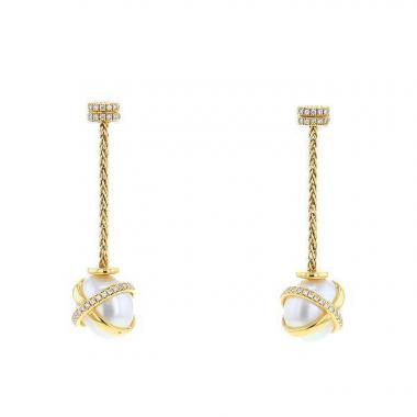 Fred Baie des Anges pendants earrings in yellow gold,  pearls and diamonds
