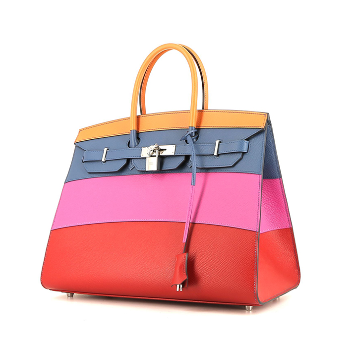 Hermès Birkin 35 cm Rainbow Sunset handbag in red Casaque, Magnolia pink, blue Agate and apricot epsom leather - 00pp