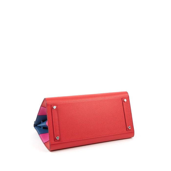 Bolso de mano Hermès Birkin 35 cm Rainbow Sunset en cuero epsom rosa Magnolia rojo Casaque, azul Agate y albaricoque - Detail D3