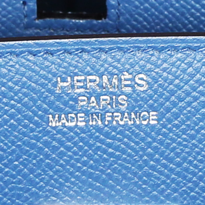 Sac à main Hermès Birkin 35 cm Rainbow Sunset en cuir epsom rose Magnolia rouge Casaque bleu Agate et abricot - Detail D5
