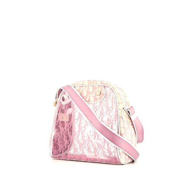 Dior Vintage handbag in pink and white monogram canvas and pink plastic - 00pp