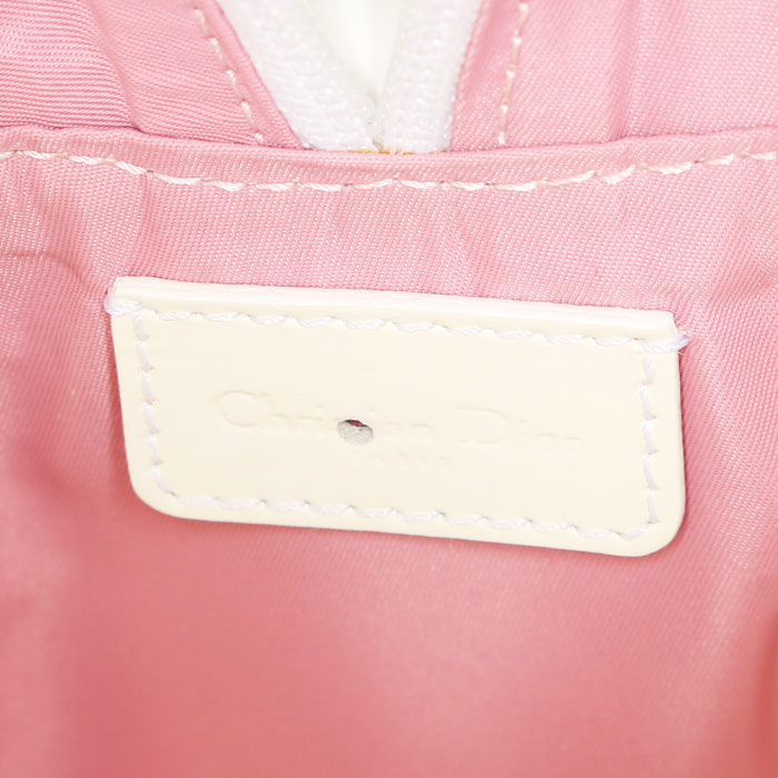 Dior Vintage handbag in pink and white monogram canvas and pink plastic - Detail D3