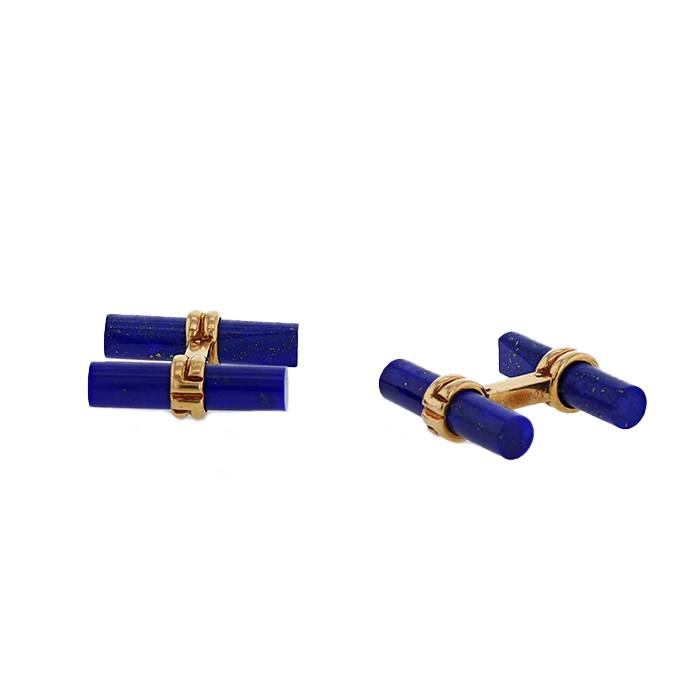 Boucheron pair of cufflinks in yellow gold and ornamental stones and wood - 00pp