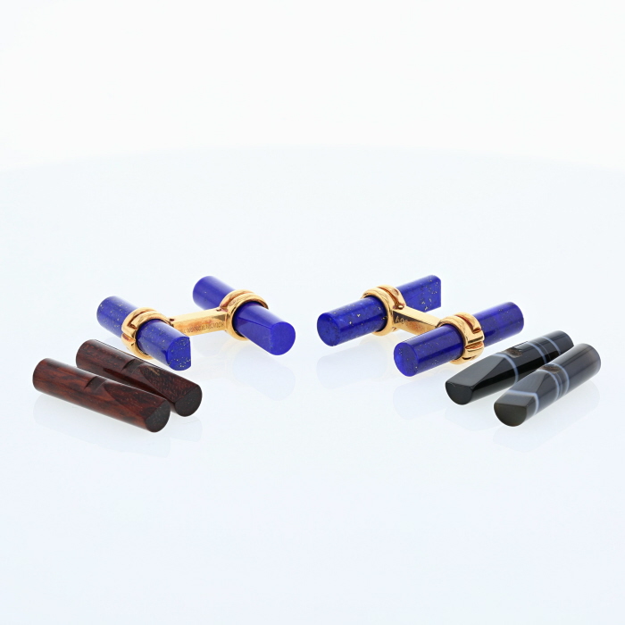 Coppia di gemelli Boucheron in oro giallo e pietre ornamentali - Detail D2