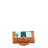 Bolso de mano Hermès  Kelly 28 cm en cuero epsom color oro y azul oscuro y cuero Mysore azul claro - 360 Front thumbnail