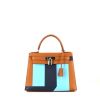 Bolso de mano Hermès  Kelly 28 cm en cuero epsom color oro y azul oscuro y cuero Mysore azul claro - 360 thumbnail