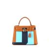 Hermès  Kelly 28 cm handbag  in gold and dark blue epsom leather  and light blue Mysore leather - 360 thumbnail