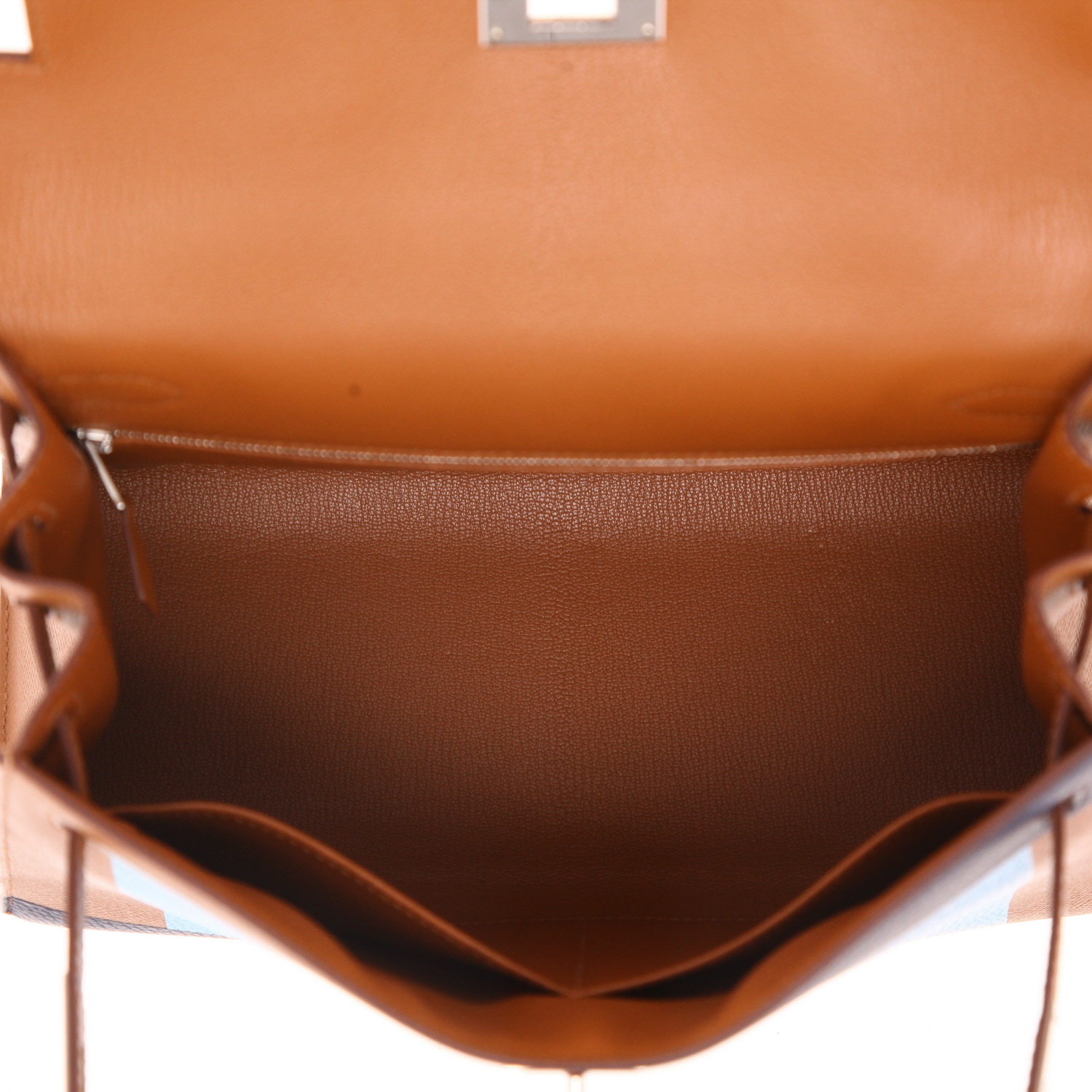 Hermès  Kelly 28 cm Letter S Kellygraphie handbag  in gold and dark blue epsom leather  and light blue Mysore leather - Detail D3